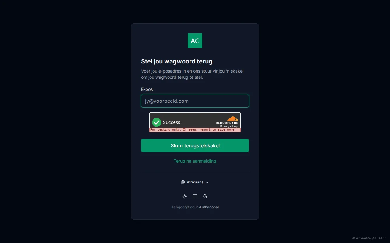 Forgot-password screen with an email field and a neutral check-your-email confirmation state