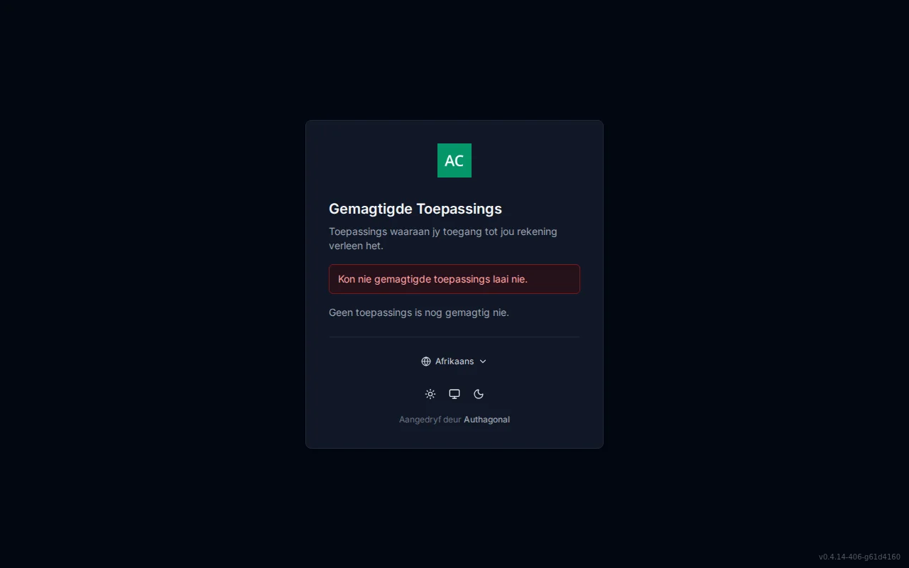 Connected apps screen listing the applications a user has authorized with their scopes and granted date, plus a revoke control