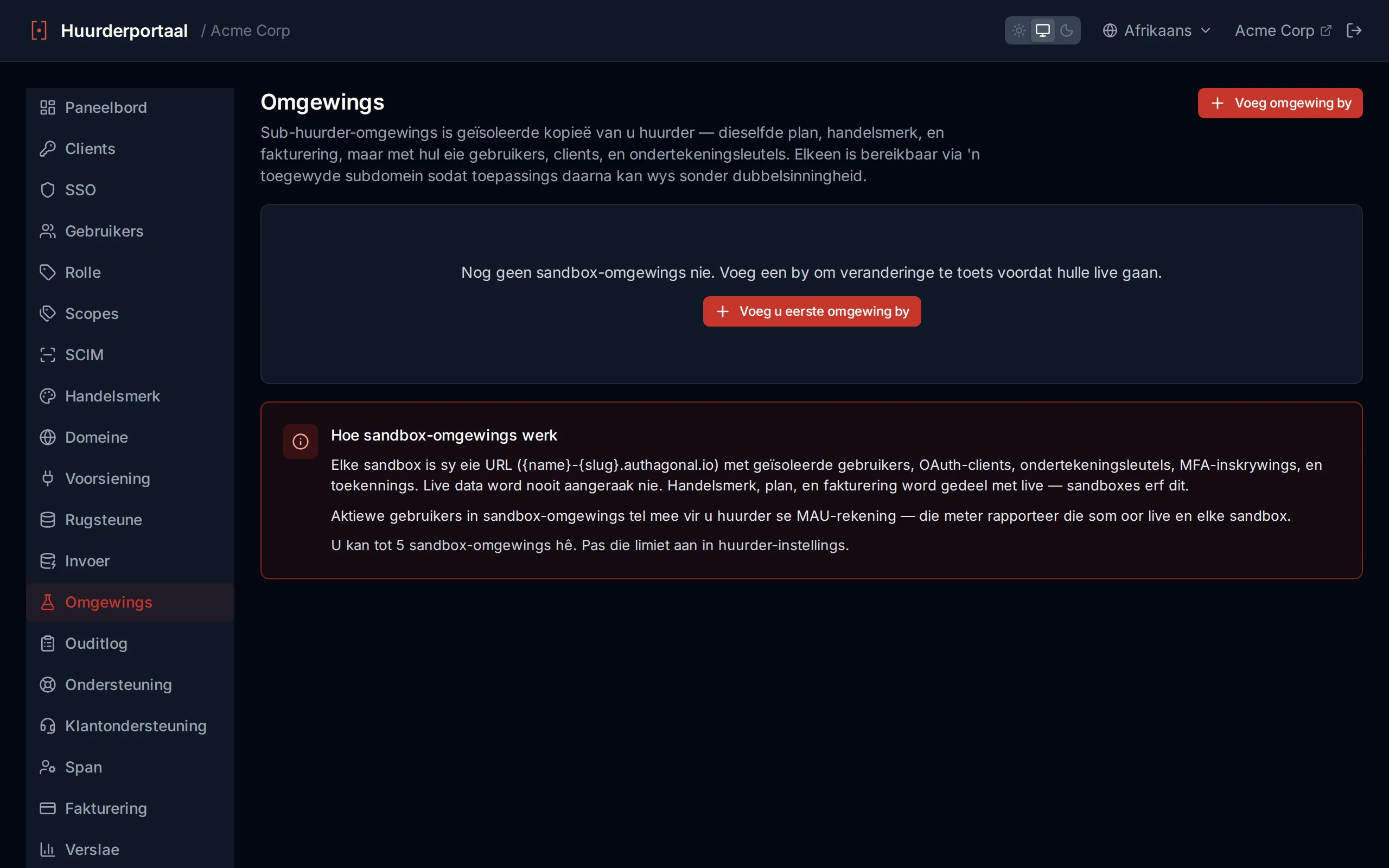 Sandbox settings showing enable/disable toggle, refresh from live button, and sandbox URL display