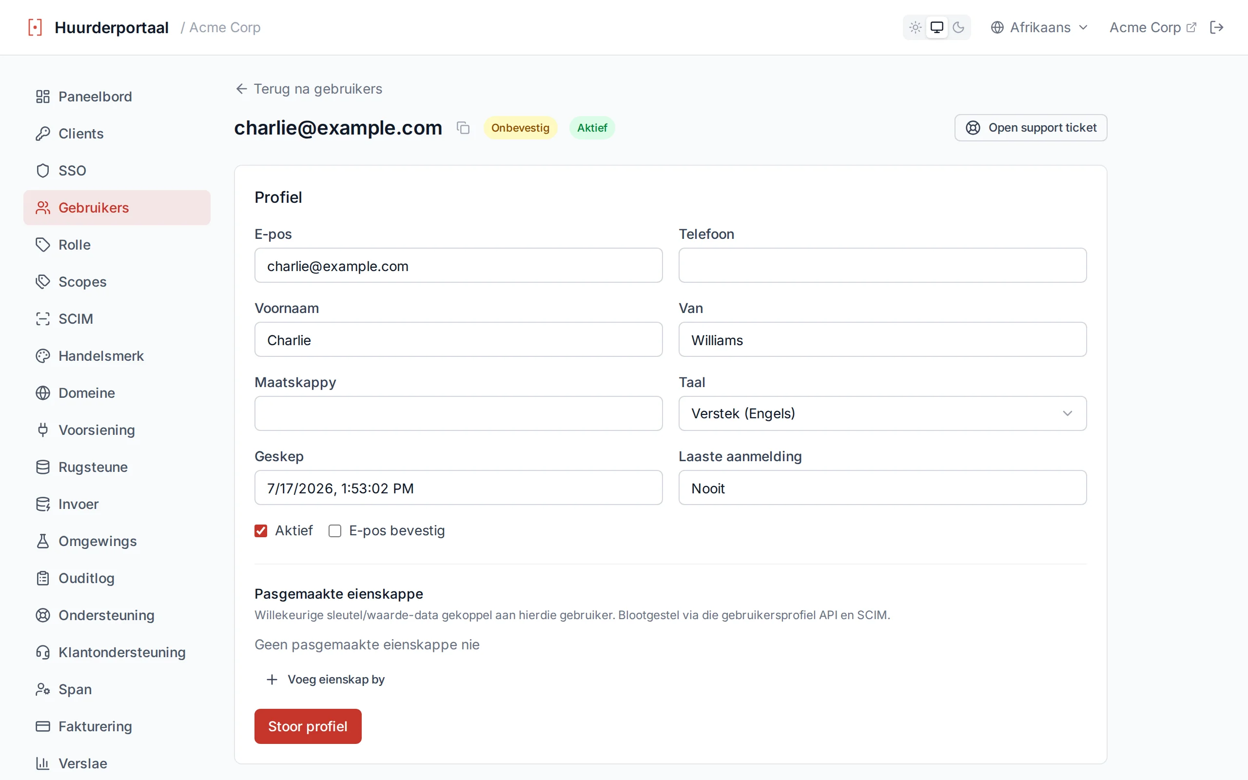 User detail edit form with profile fields including a preferred Language selector