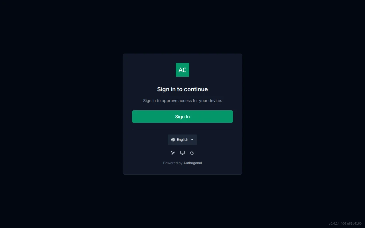 Device authorization screen with a centered user-code entry field, an Approve button, and an approved confirmation state