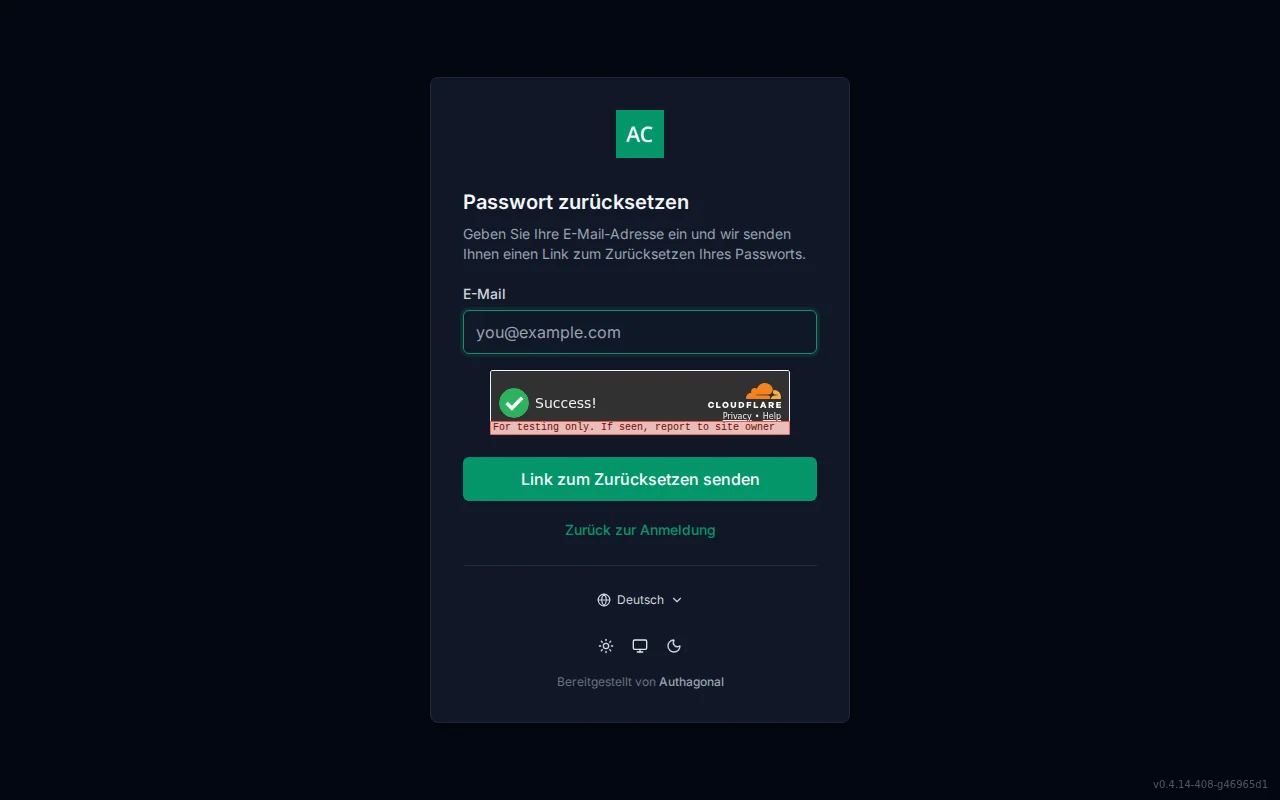 Forgot-password screen with an email field and a neutral check-your-email confirmation state