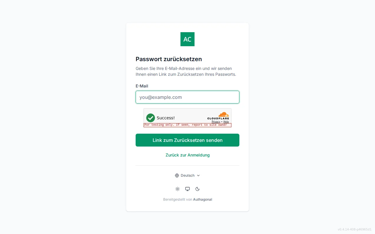 Forgot-password screen with an email field and a neutral check-your-email confirmation state
