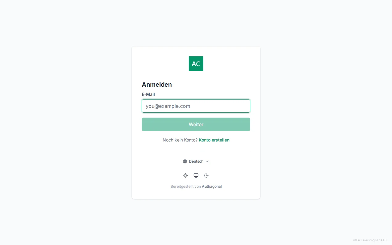 A customized login page showing a branded logo, custom primary color on the sign-in button, and support email in the footer