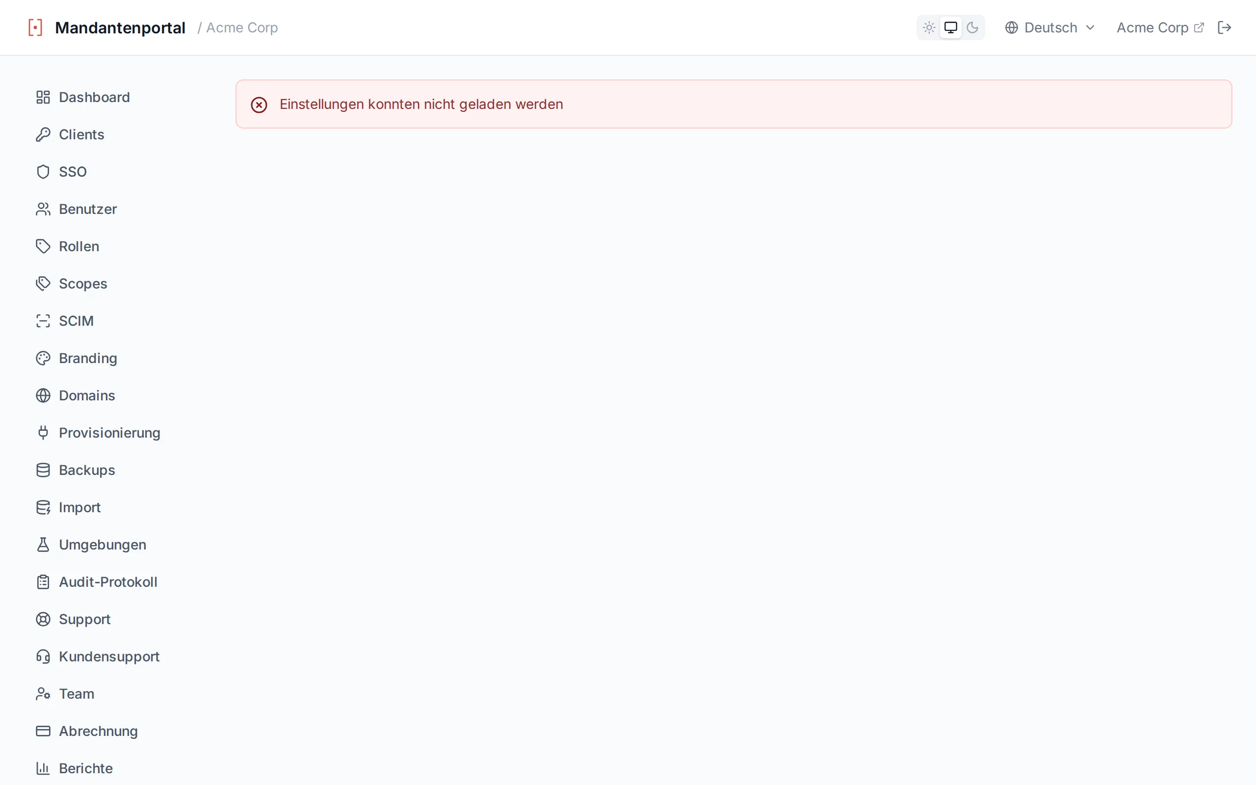 Email settings showing provider options (default, Resend domain, custom SMTP) and a test-send