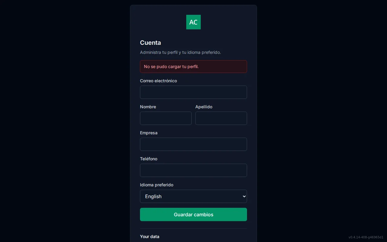 Self-service account screen with editable profile fields and a preferred Language selector