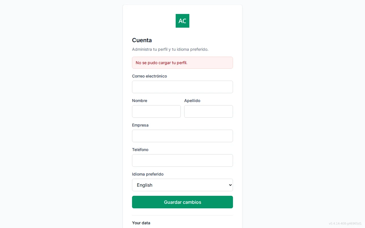 Self-service account screen with editable profile fields and a preferred Language selector