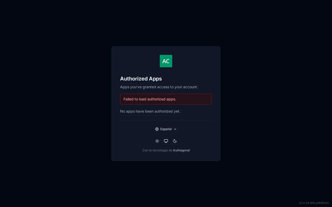 Connected apps screen listing the applications a user has authorized with their scopes and granted date, plus a revoke control