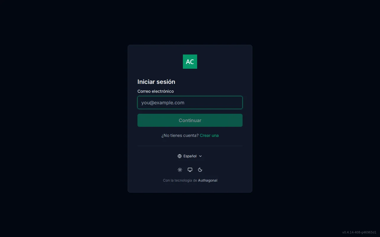 Hosted sign-in screen with an email field, Continue button, single sign-on provider buttons, and forgot-password and create-account links