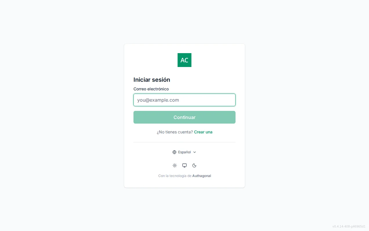 Hosted sign-in screen with an email field, Continue button, single sign-on provider buttons, and forgot-password and create-account links