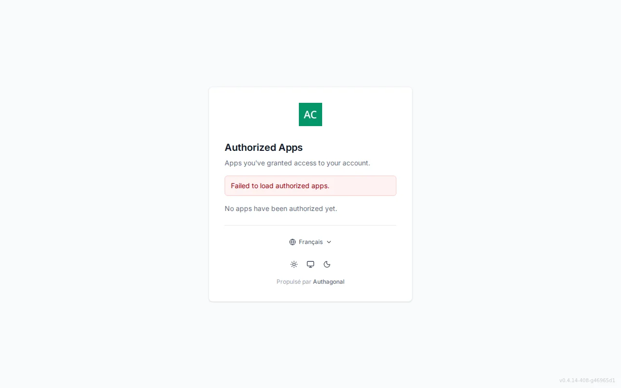 Connected apps screen listing the applications a user has authorized with their scopes and granted date, plus a revoke control