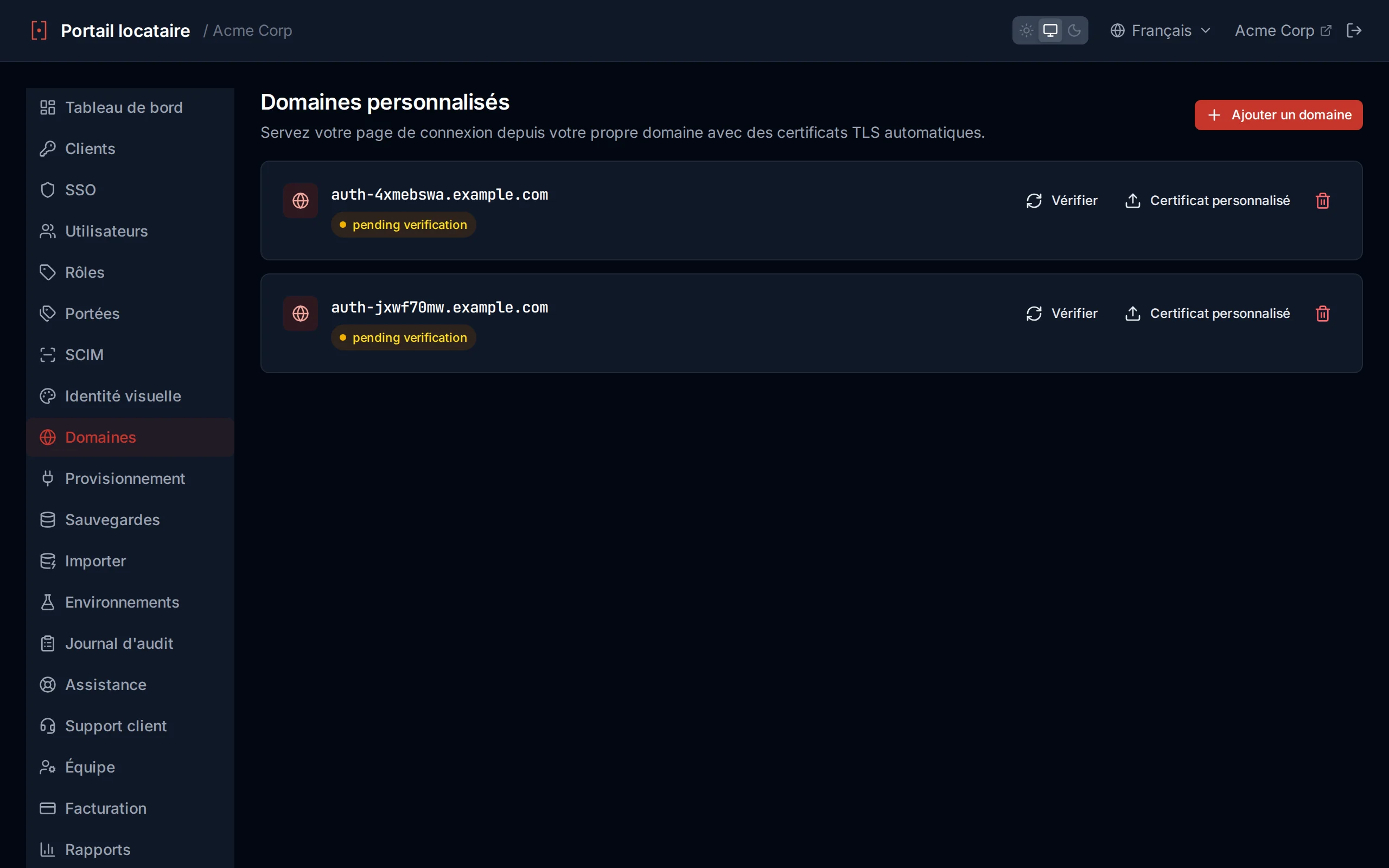Domaines personnalisés