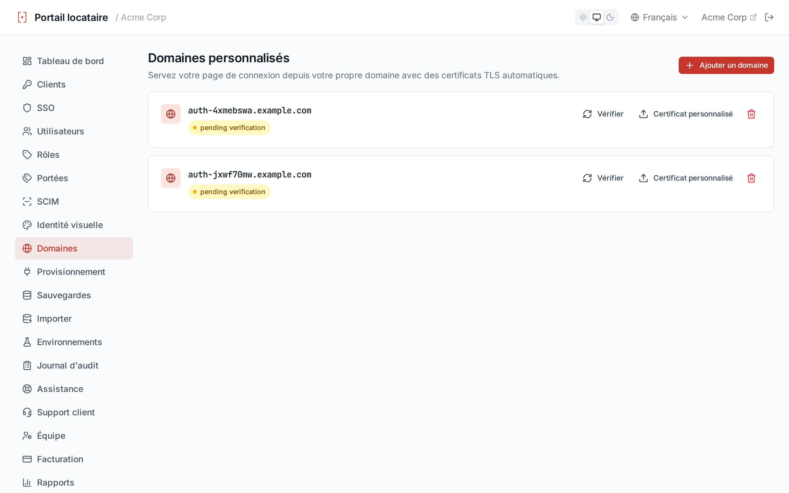 Domaines personnalisés