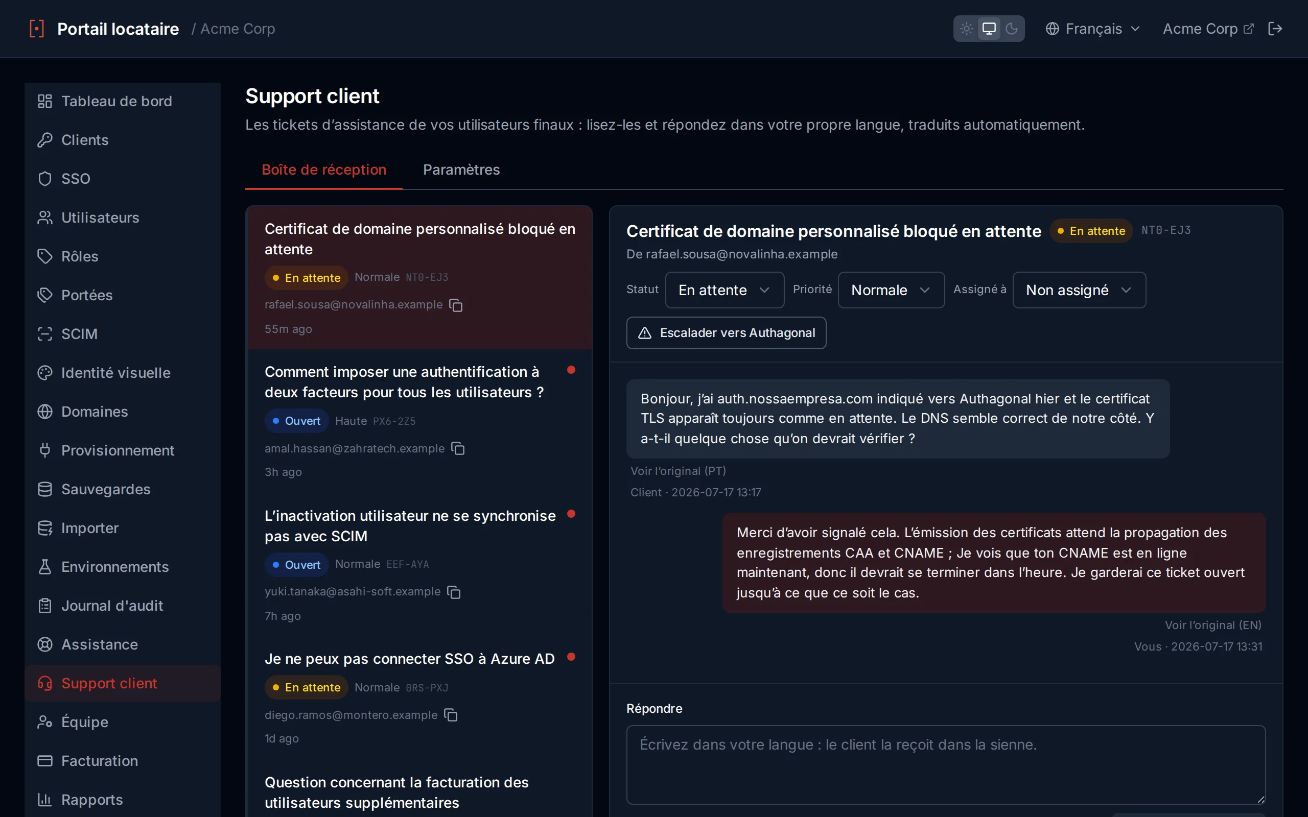 Support client
