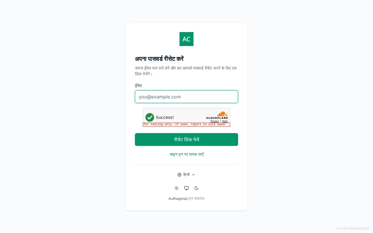 Forgot-password screen with an email field and a neutral check-your-email confirmation state