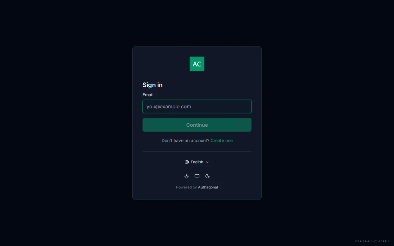Authagonal login page with email and password fields, branded with tenant logo