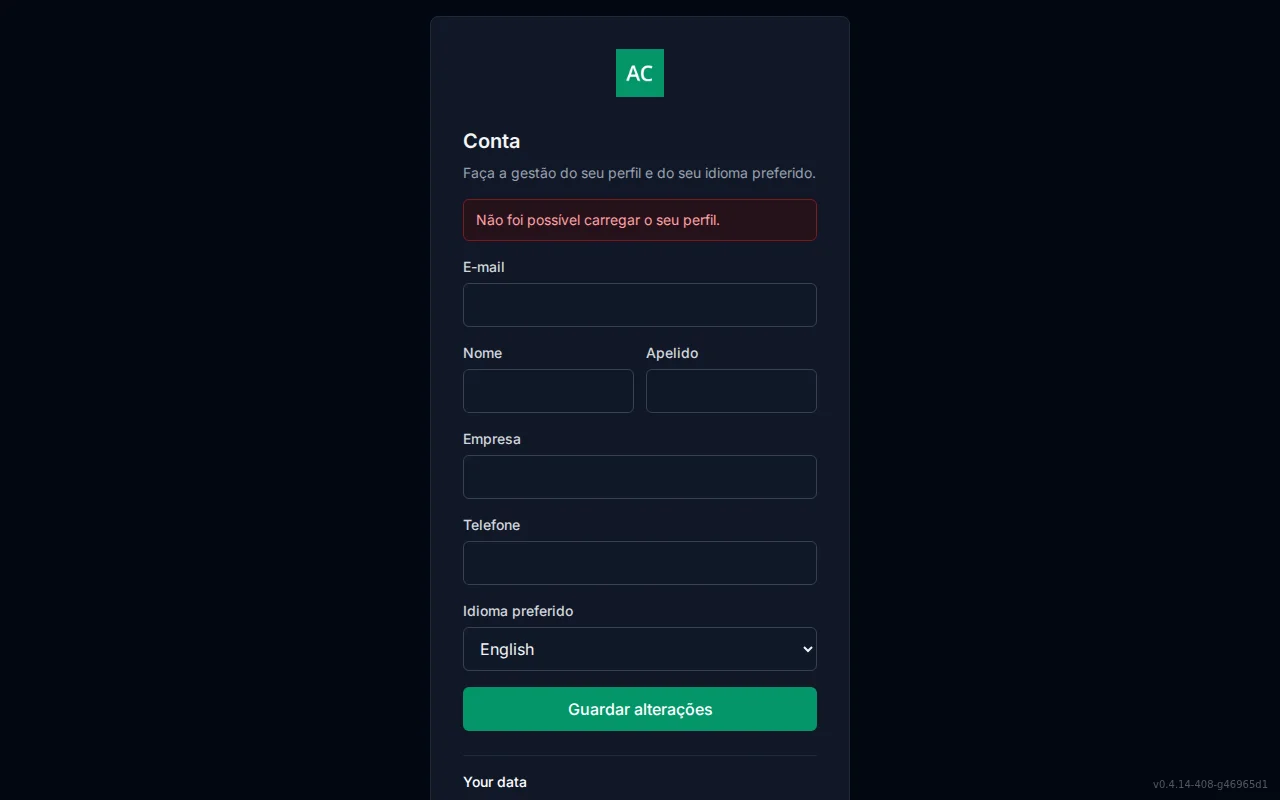 Self-service account screen with editable profile fields and a preferred Language selector