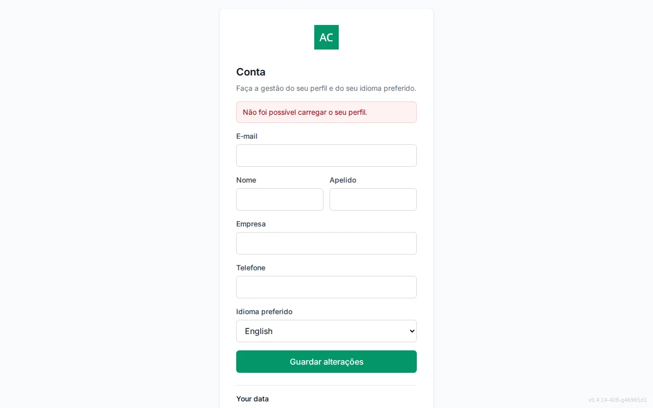 Self-service account screen with editable profile fields and a preferred Language selector