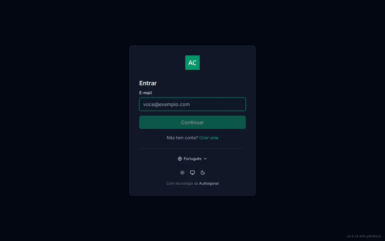 Hosted sign-in screen with an email field, Continue button, single sign-on provider buttons, and forgot-password and create-account links