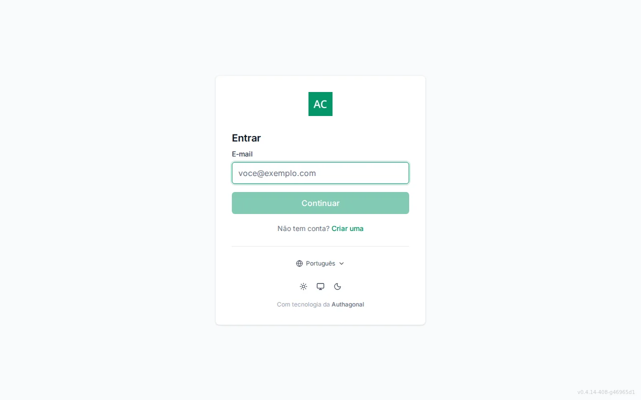 Hosted sign-in screen with an email field, Continue button, single sign-on provider buttons, and forgot-password and create-account links