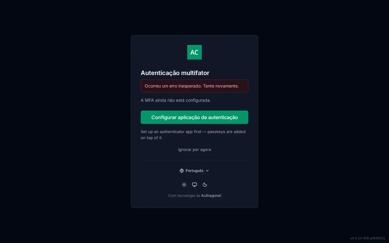 MFA setup screen showing enrolled-method status, authenticator QR code and manual key, passkey enrolment, and recovery-code generation