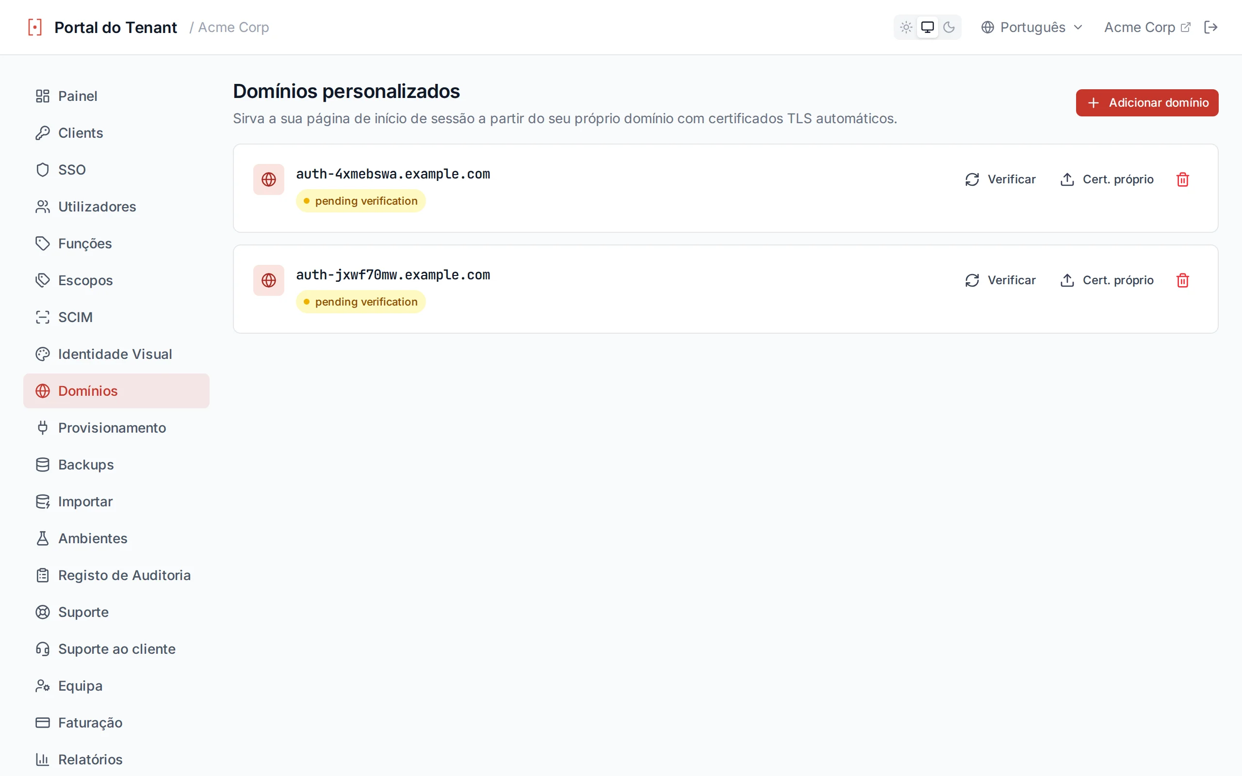 Domínios Personalizados