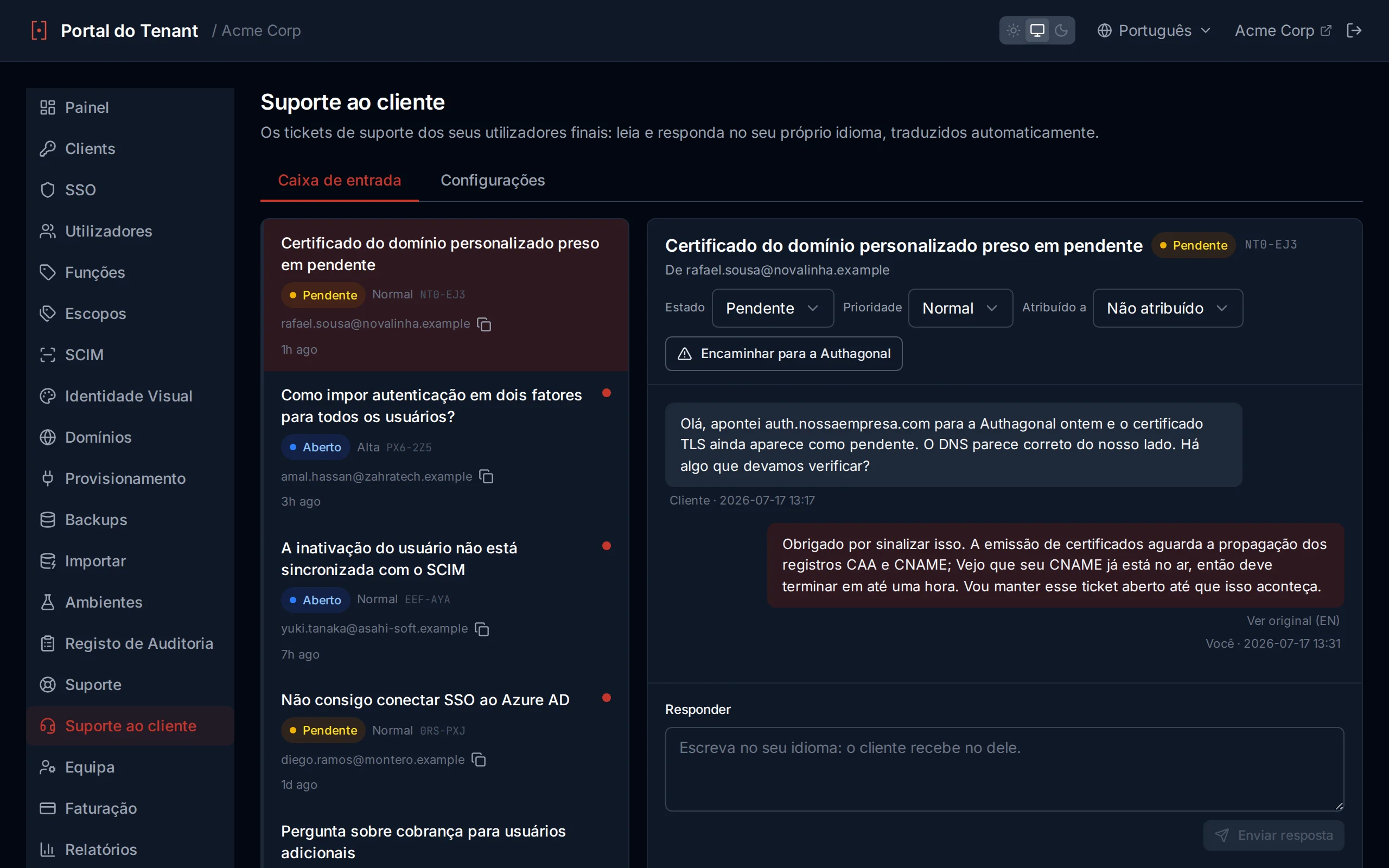 Suporte ao cliente