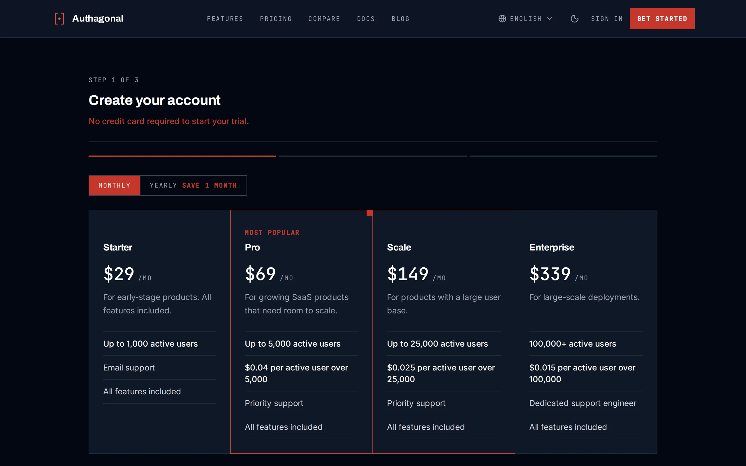 Authagonal signup page showing tenant slug input and email verification