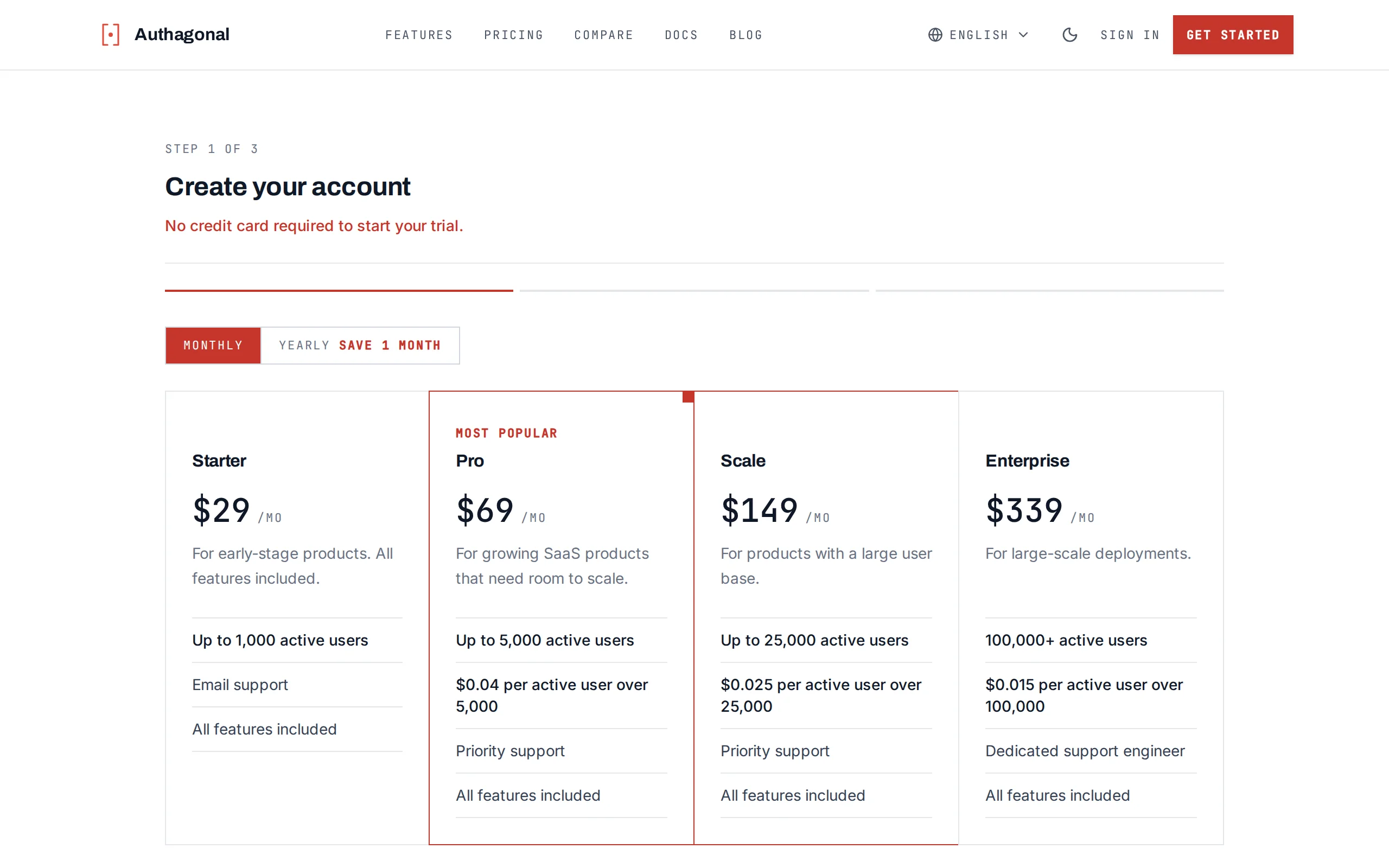 Authagonal signup page showing tenant slug input and email verification
