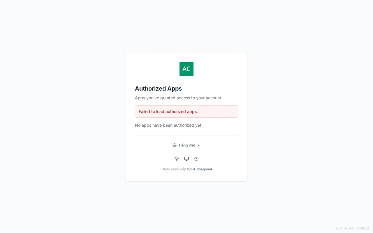 Connected apps screen listing the applications a user has authorized with their scopes and granted date, plus a revoke control