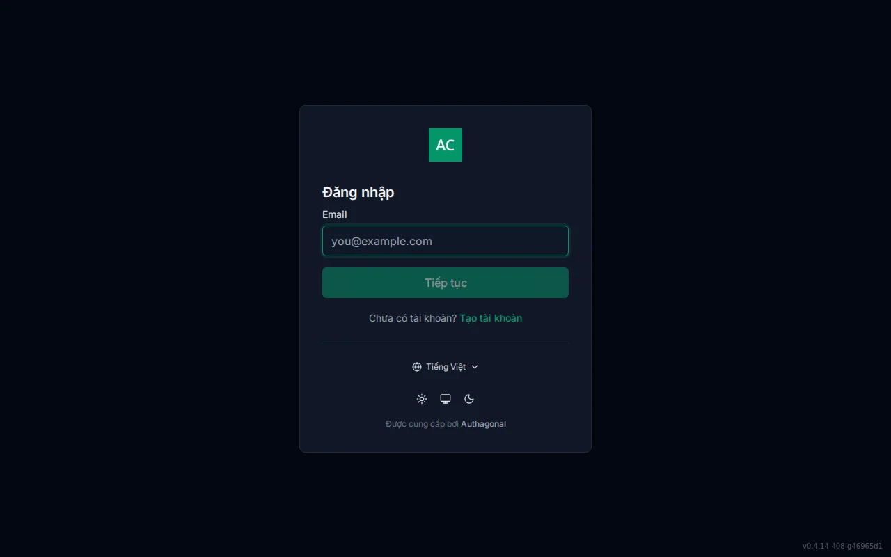 Hosted sign-in screen with an email field, Continue button, single sign-on provider buttons, and forgot-password and create-account links
