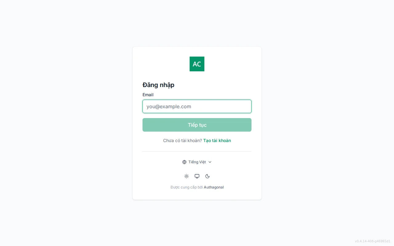 Hosted sign-in screen with an email field, Continue button, single sign-on provider buttons, and forgot-password and create-account links