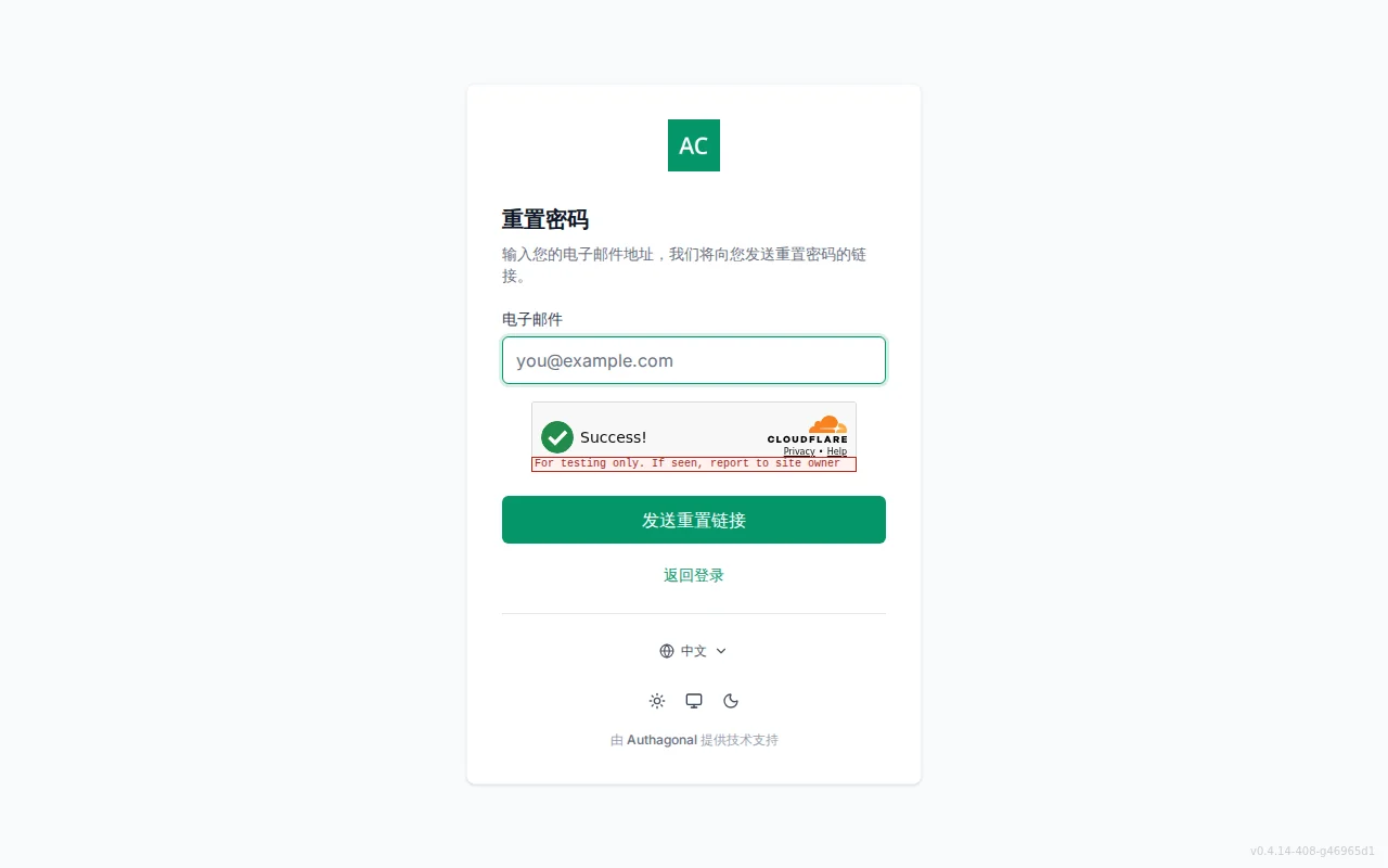 Forgot-password screen with an email field and a neutral check-your-email confirmation state